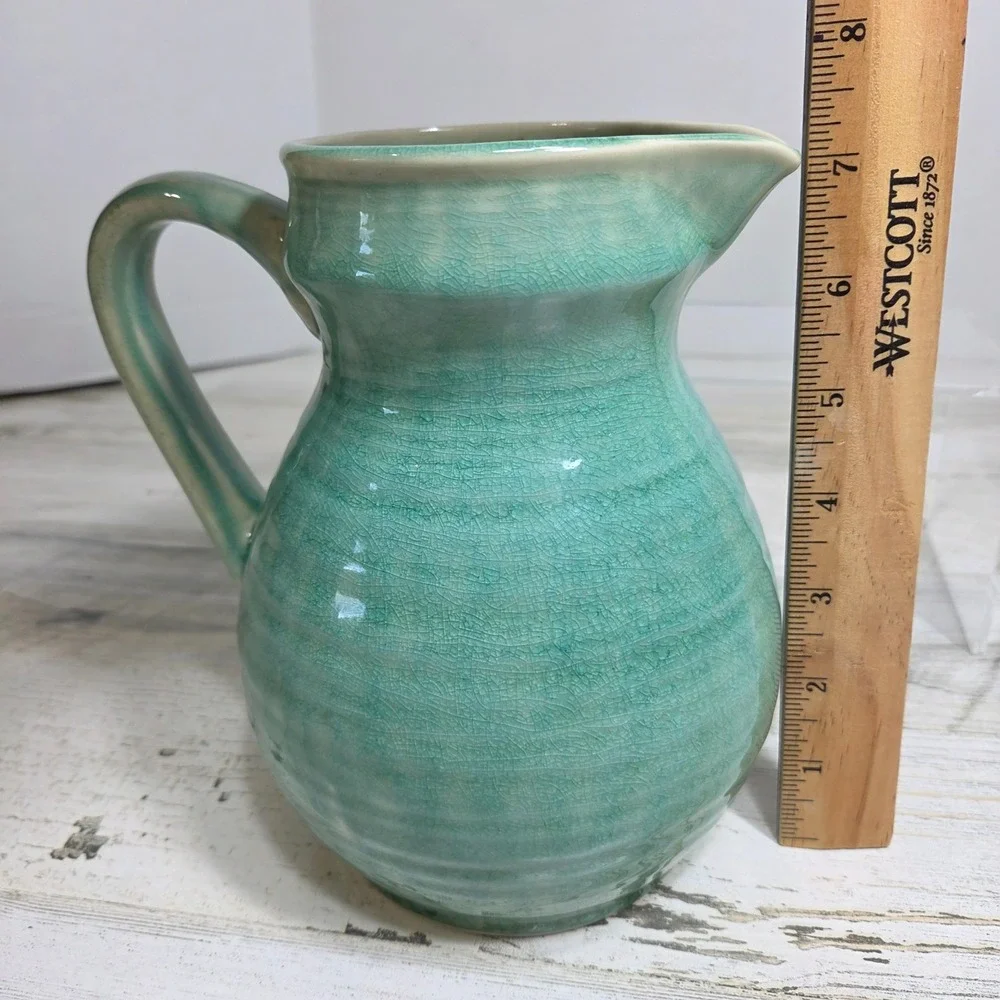JARS France Tourron Jade Green Crackle Glaze Stoneware Ceramic Pitcher Jug 56oz